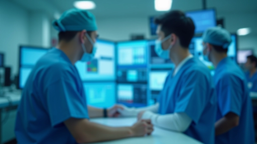 Medical AI diagnostic interface showing patient data analysis and predictive health analytics dashboard with multiple data streams and real-time monitoring